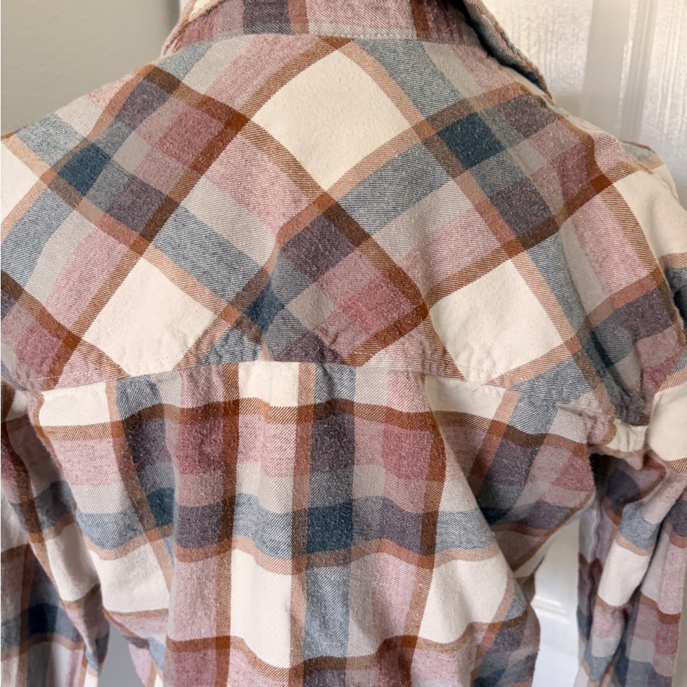 RSQ Plaid Button-Up Shirt in Cream, Rust & Gray Tones - Picture 5 of 6